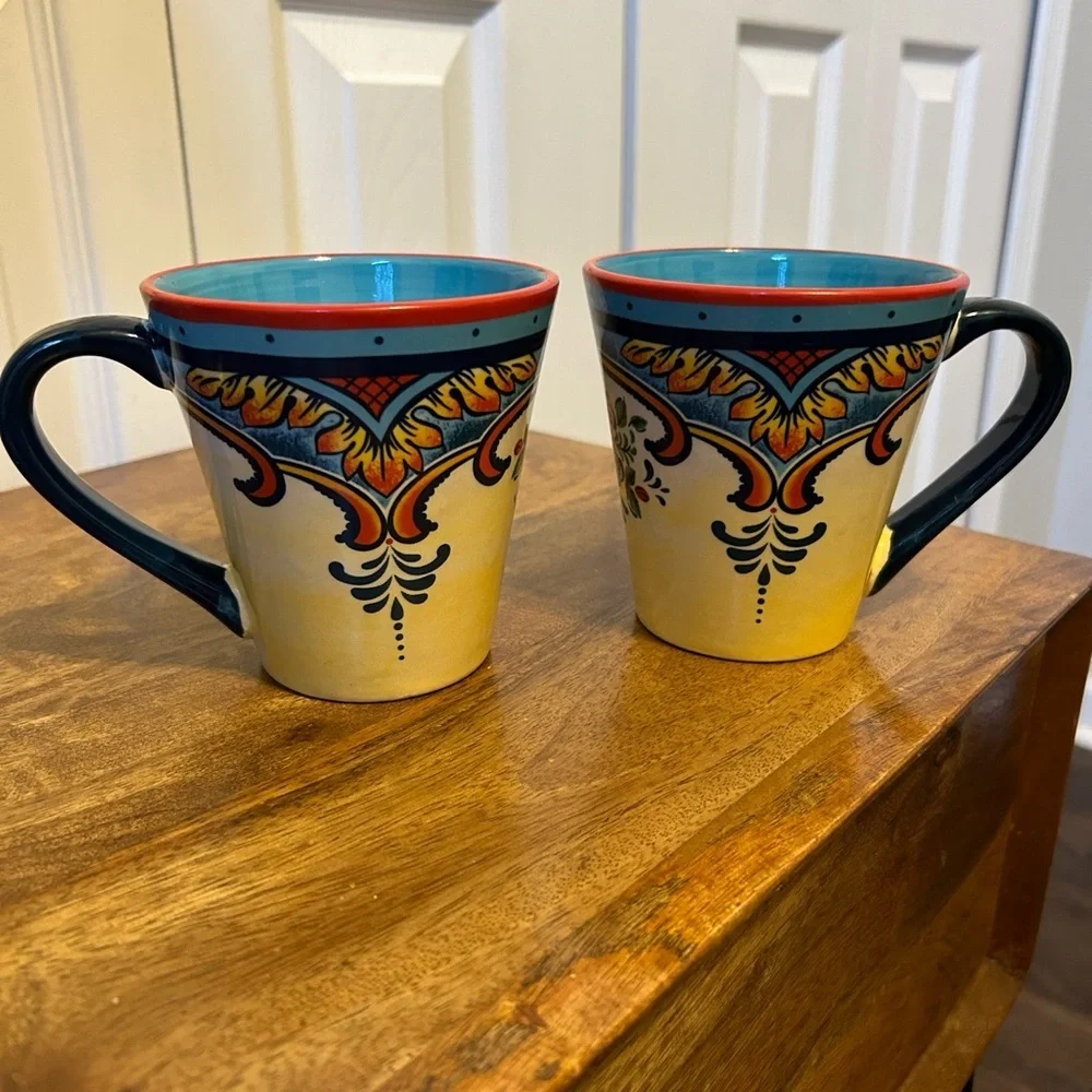 2 Euro Ceramica Coffee Cups, Colorful Mugs.